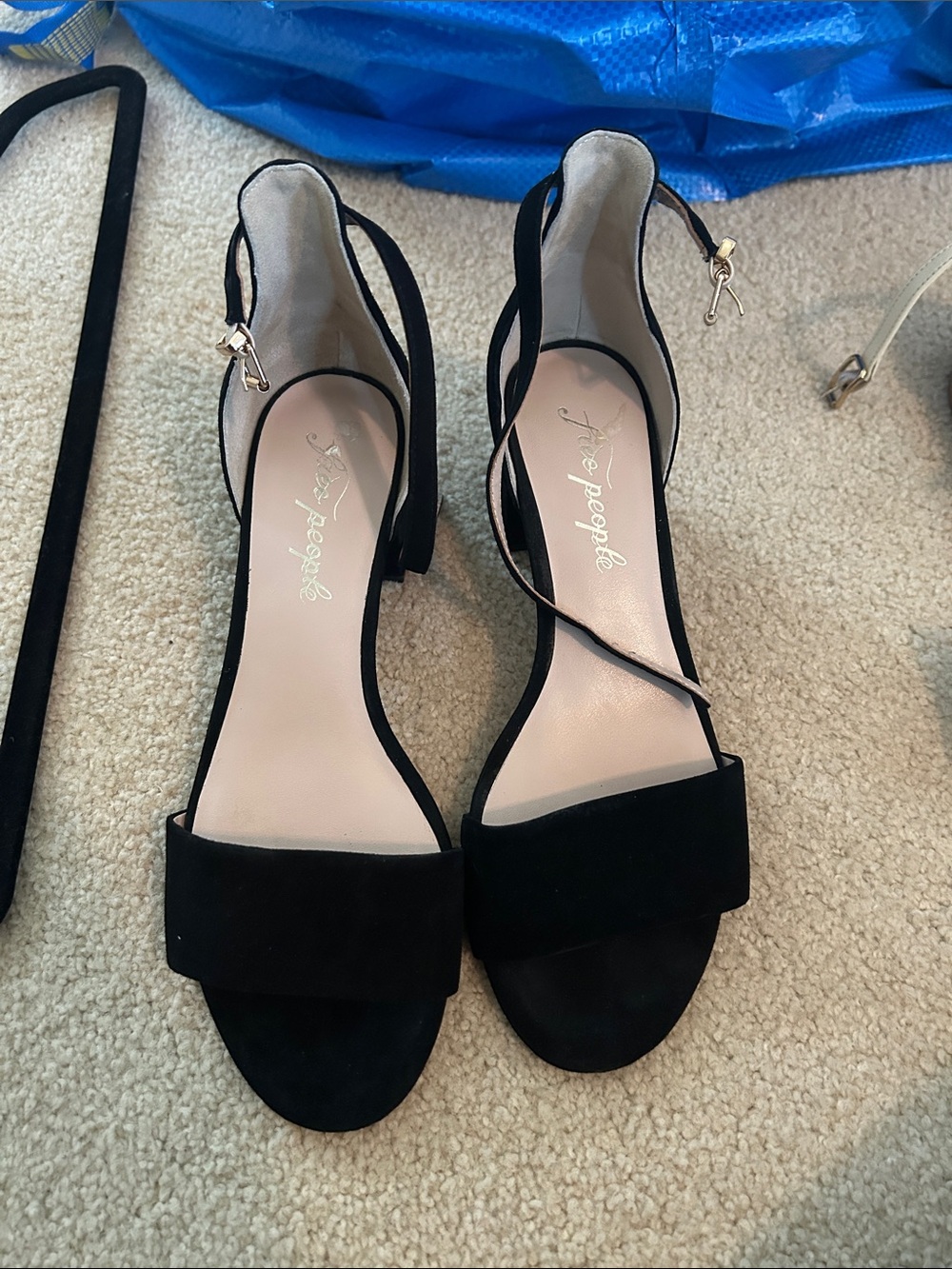 Free People Black Suede Strappy Block-Heel Sandals
